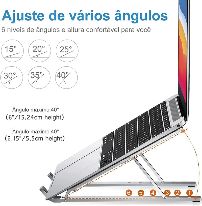Suporte de Alumínio Ajustável/Regulável para Notebook e Macbook Escritório