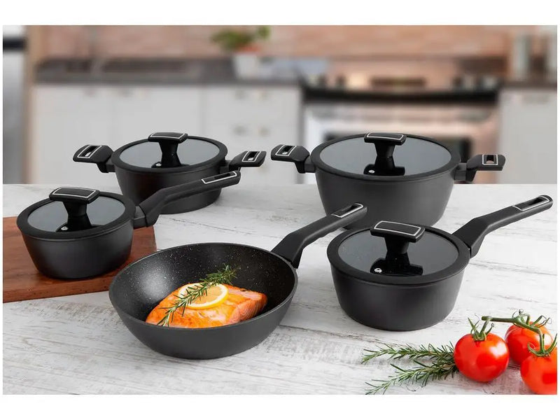 Jogo de Panelas Brinox Revestimento Cerâmico de Alumínio Preto 5 Peças Carbon Ceramic Life
